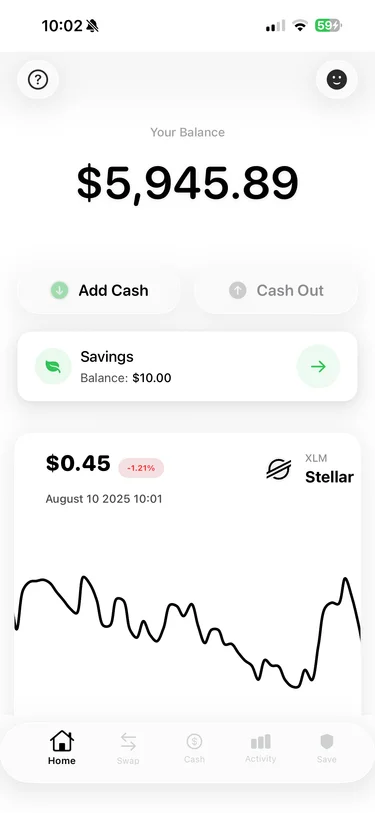 Finance app interface showing account balance and transaction history